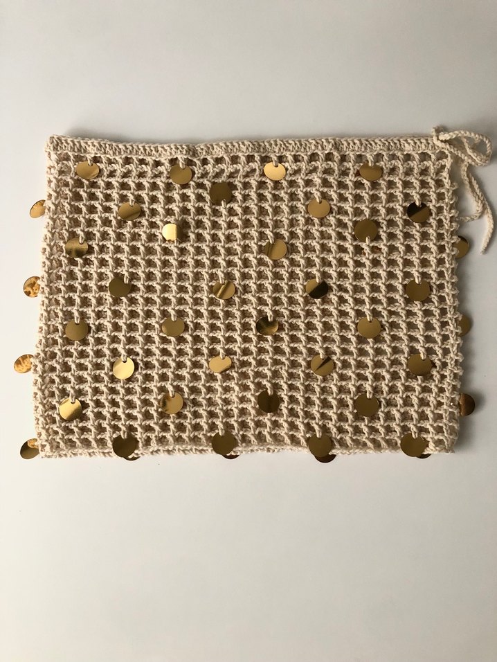 Gold pullu örgü file pareo- plaj eteği ve bere - Görsel 4