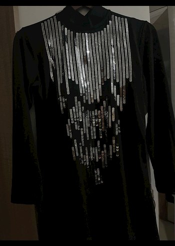 Siyah Uzun Kollu Payetli haşema alt üst takım - Görsel 2