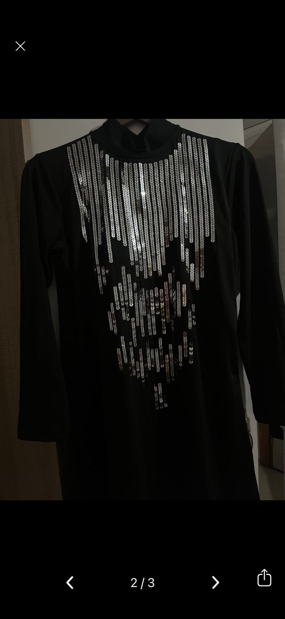 Siyah Uzun Kollu Payetli haşema alt üst takım - Görsel 2