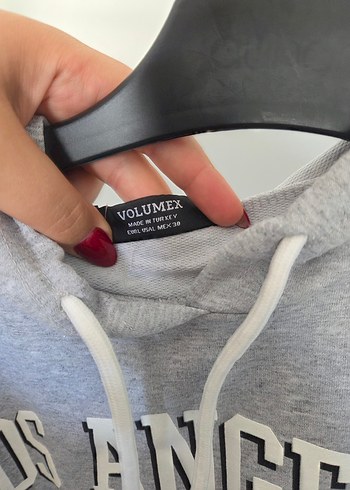 l Beden Gri Kapüşonlu Kısa Kollu Kadın Sweatshirt