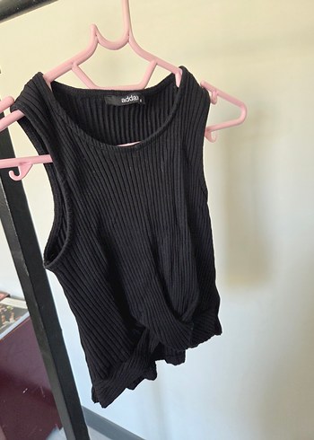 Siyah Fitilli Crop Bluz M Beden