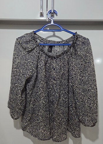 H&M Desenli Uzun Kollu Sifon Bluz