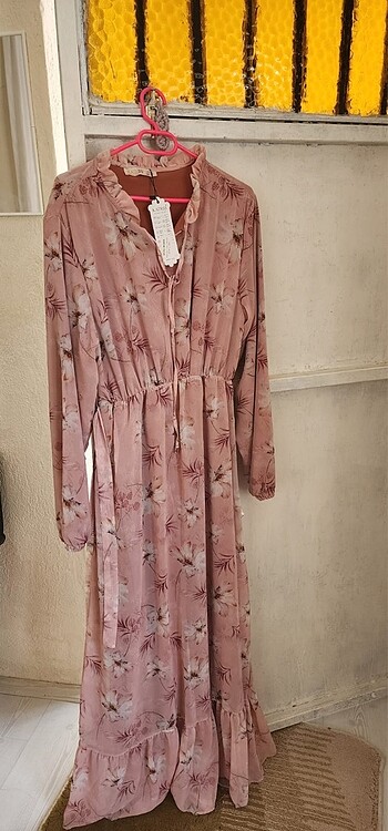 Kadın şifon pembe yazlık elbise