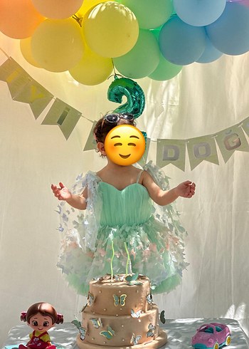 Yeşil Kelebek Detaylı Pastel Elbise