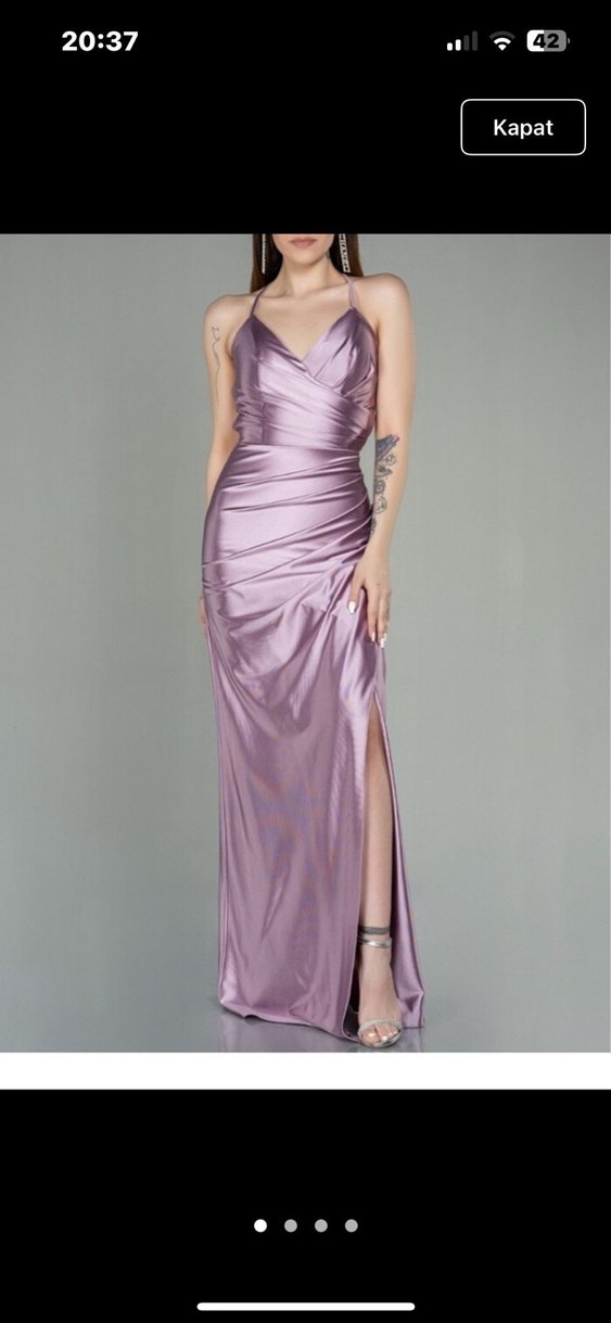 Parlak Mor Drapeli Uzun Abiye Elbise - Görsel 2