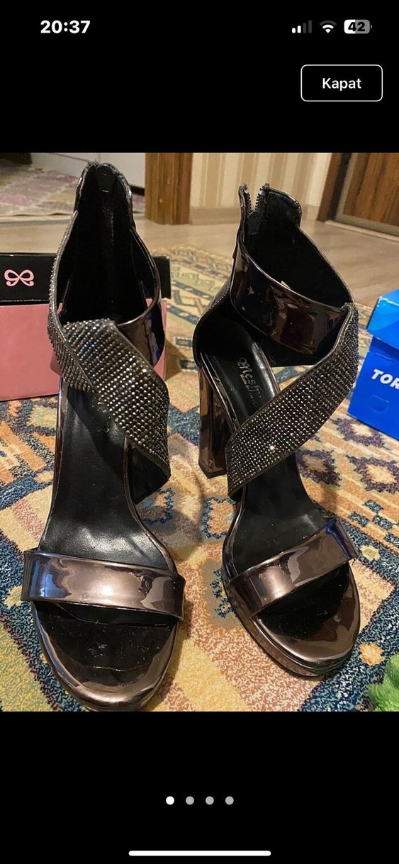 Siyah Yılan Desenli Platform Topuklu Kadın Ayakkabı - Görsel 3
