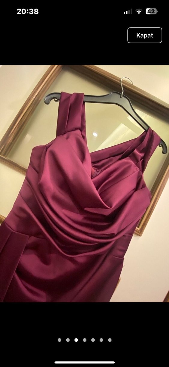 Bordo Drapeli V Yakalı Midi Abiye Elbise - Görsel 3
