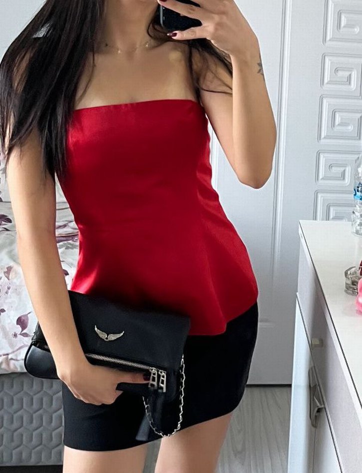 Kırmızı Parlak Straplez Mini Büstiyer - Görsel 2