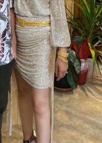 Beyaz Yılan Desenli Uzun Abiye Elbise - Görsel 2