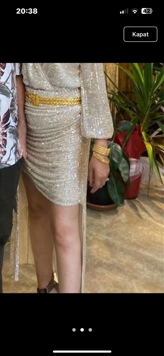 Beyaz Yılan Desenli Uzun Abiye Elbise - Görsel 2