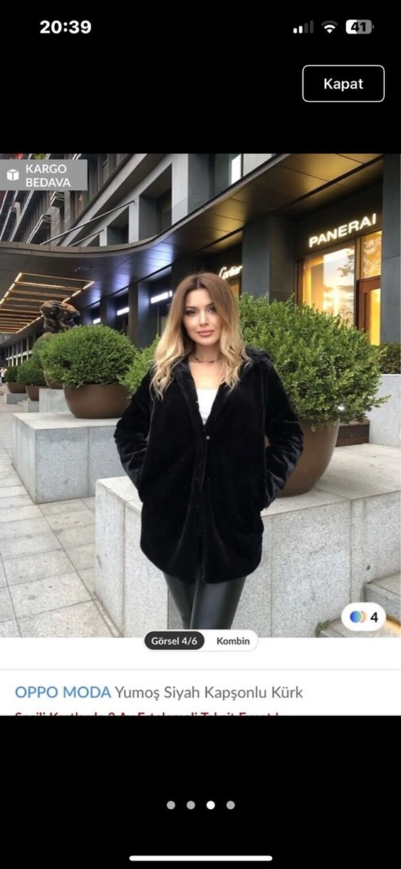 Siyah Kapüşonlu Kısa Kürk Ceket - Görsel 3