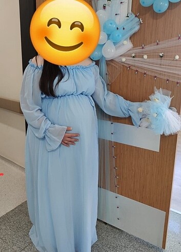 46 Beden mavi Renk hamile çekim elbisesi