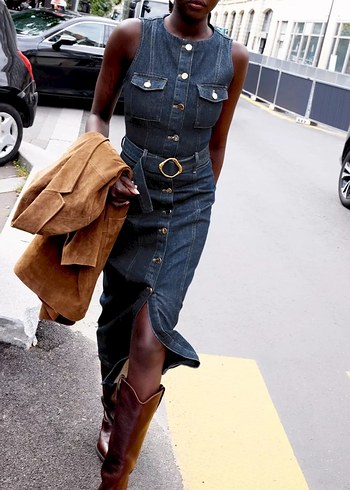 Denim kemerli elbise ZARA