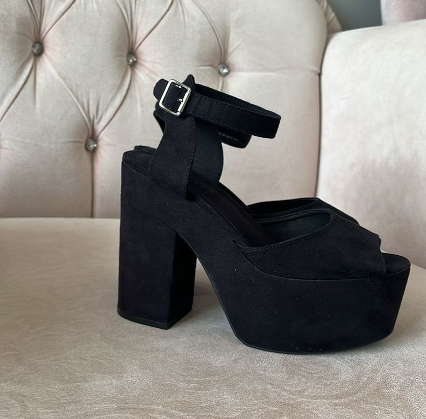 Siyah Süet Platform Topuklu Kadın Ayakkabı - Görsel 2