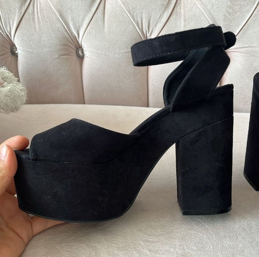 Siyah Süet Platform Topuklu Kadın Ayakkabı - Görsel 3