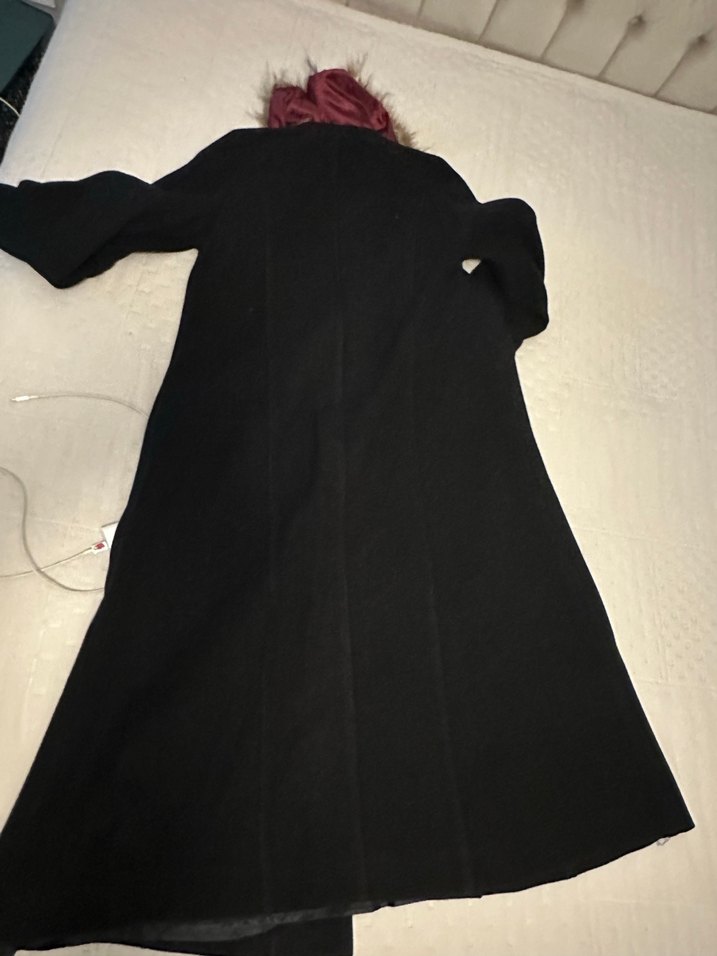 Kadın Siyah Uzun Kemerli Klasik Kaban - Görsel 3