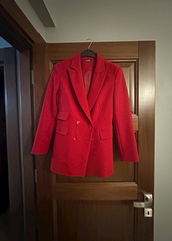 Düğmeli Kırmızı Kadın Blazer Ceket - Görsel 2