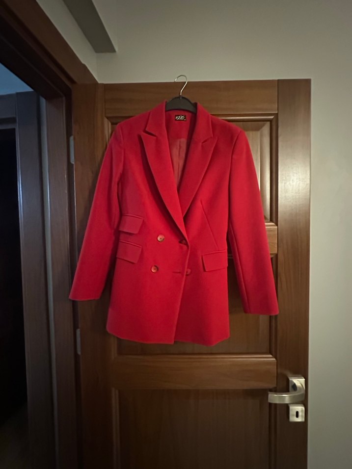 Düğmeli Kırmızı Kadın Blazer Ceket - Görsel 2