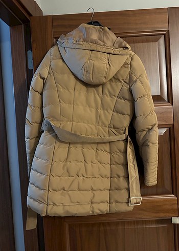 Bej Midi Kadın Mont Fermuarlı Cepli - Görsel 2