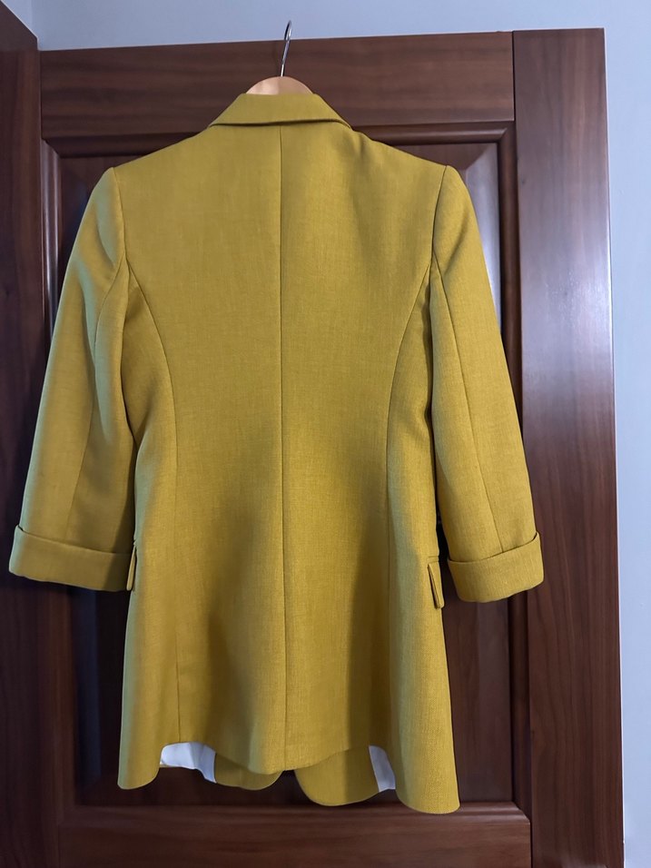 Sarı Kadın Süet Midi Blazer - Görsel 3