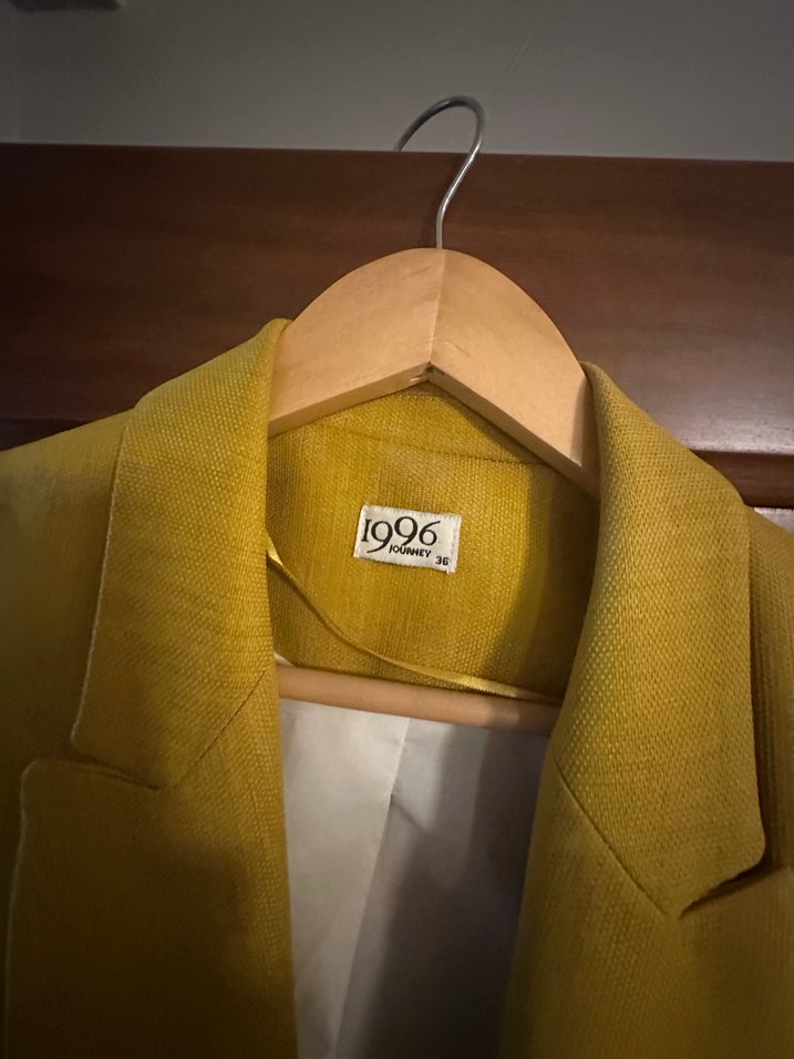 Sarı Kadın Süet Midi Blazer - Görsel 2