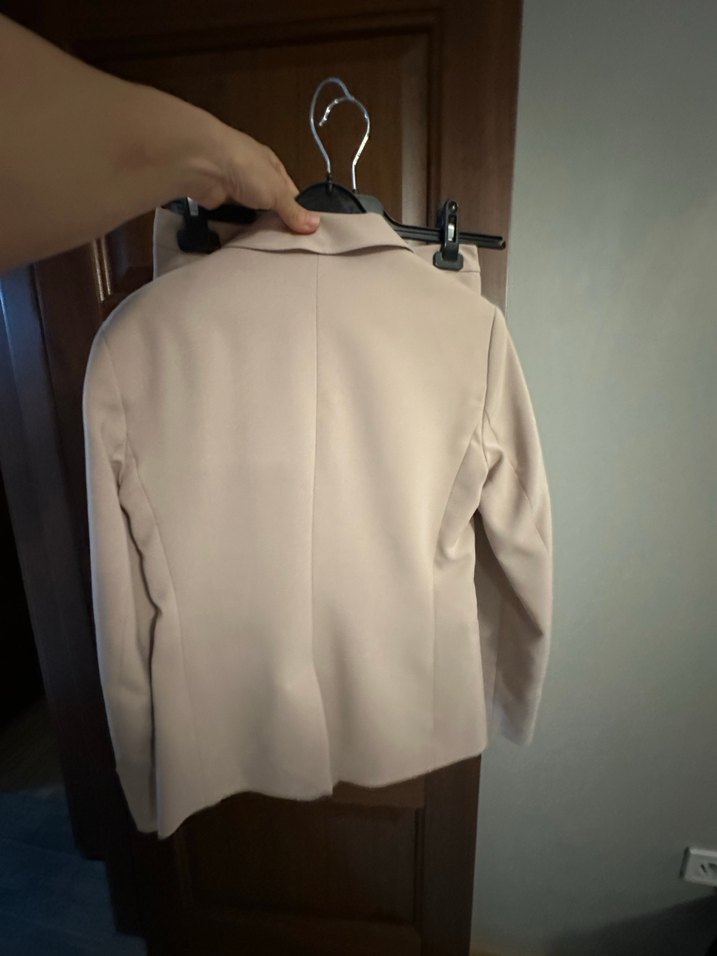 Bej Kadın Kemerli Ofis Blazeri takım etek ceket - Görsel 4