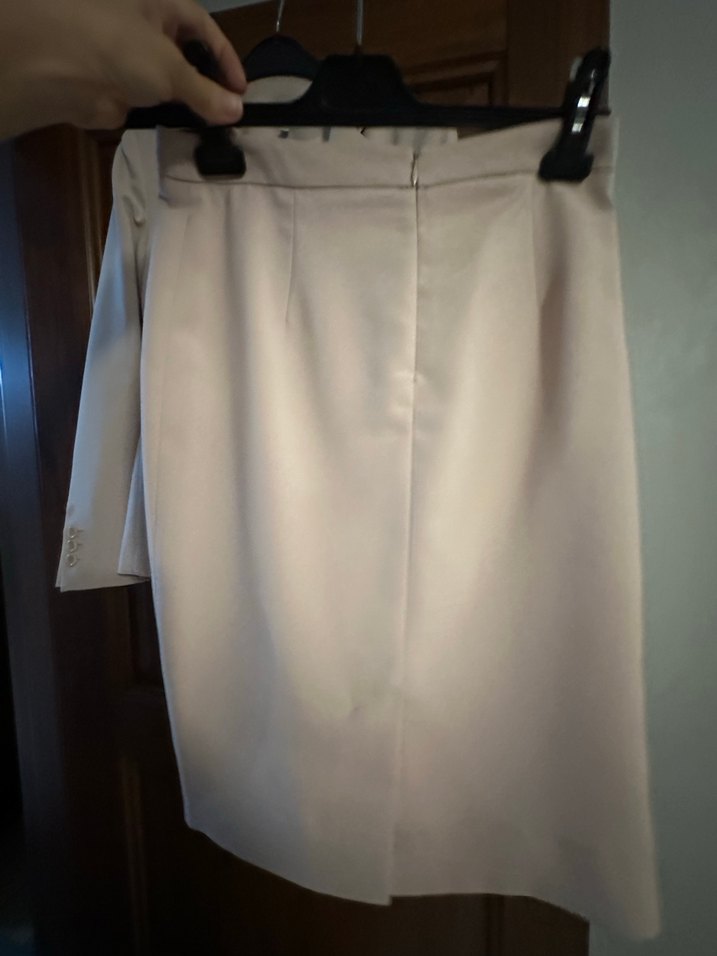 Bej Kadın Kemerli Ofis Blazeri takım etek ceket - Görsel 3