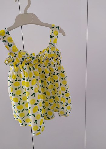 Sarı Limon Desenli Lastikli Çocuk Saç Bandı ve iki elbise