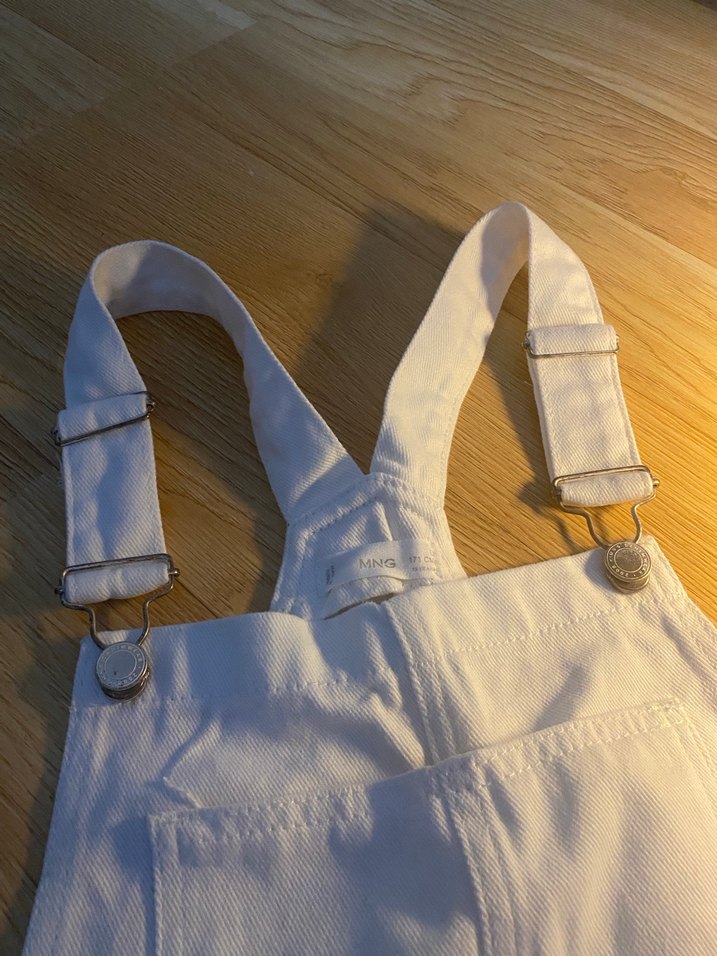 MANGO Beyaz Kadın Midi Denim Askılı Tulum - Görsel 2