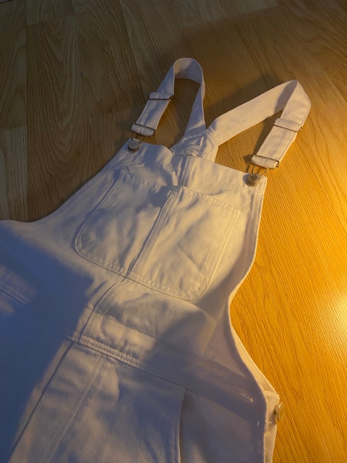 MANGO Beyaz Kadın Midi Denim Askılı Tulum - Görsel 4