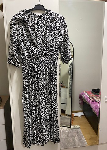 Gri Zebra Desenli Uzun Kadın Elbise - Görsel 2