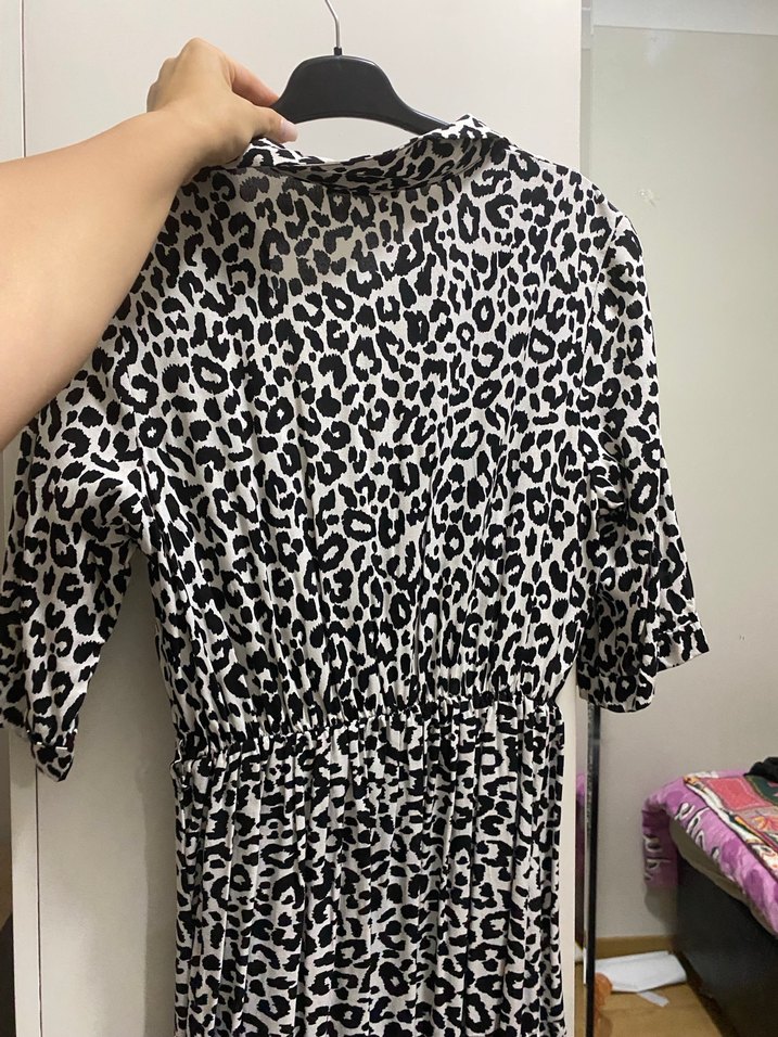 Gri Zebra Desenli Uzun Kadın Elbise - Görsel 3