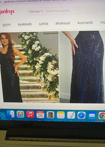 Lacivert Payetli Uzun Abiye Elbise