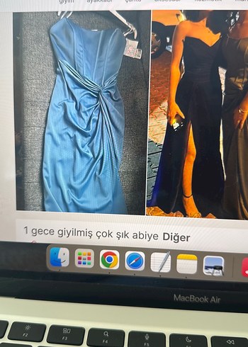 Mavi Drapeli Straplez Uzun Abiye Elbise