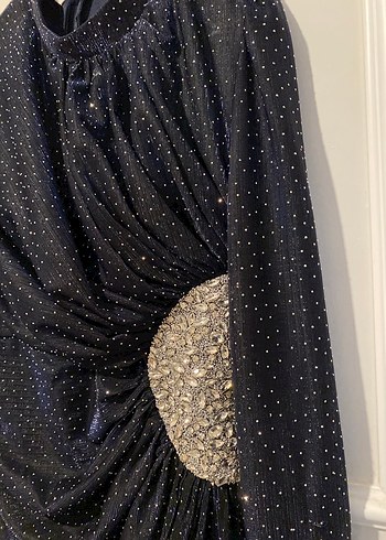 Lacivert Desenli Drapeli Uzun Abiye Elbise - Görsel 3