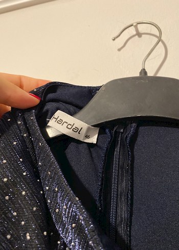 Lacivert Desenli Drapeli Uzun Abiye Elbise - Görsel 7