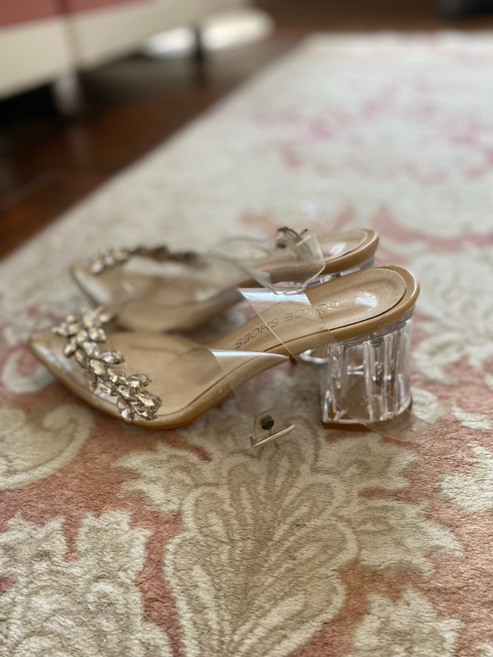 Bej Cam Topuklu Payetli Kadın Abiye Ayakkabı - Görsel 2