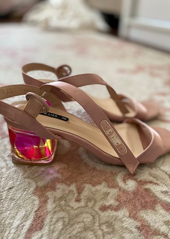 Bej Kadın Blok Topuklu Gece Ayakkabısı - Görsel 2