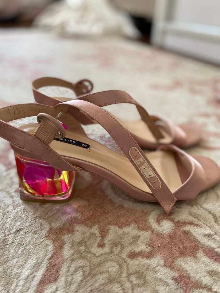 Bej Kadın Blok Topuklu Gece Ayakkabısı - Görsel 2