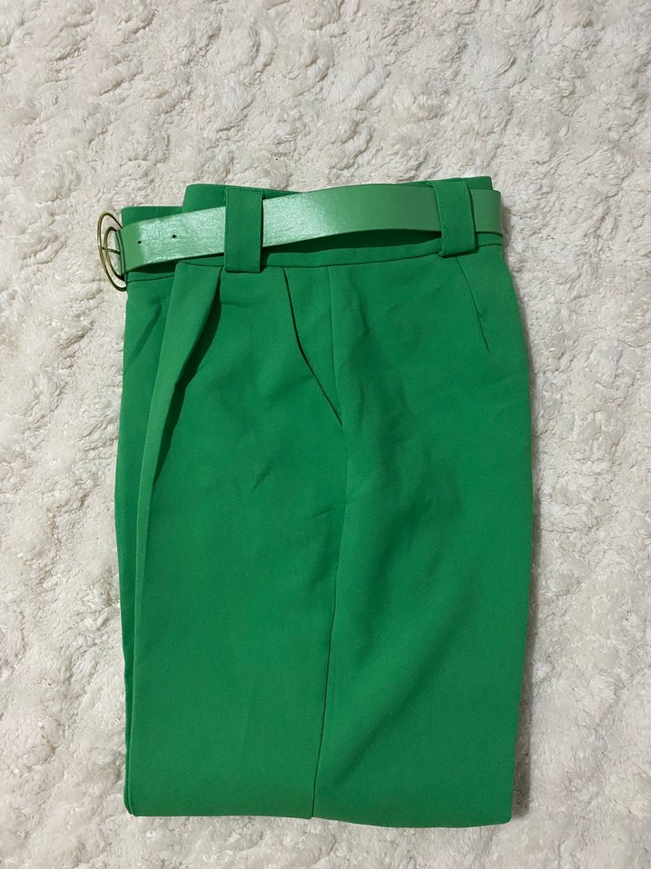 Yeşil Kemerli Kadın Kumaş Pantolon - Görsel 3