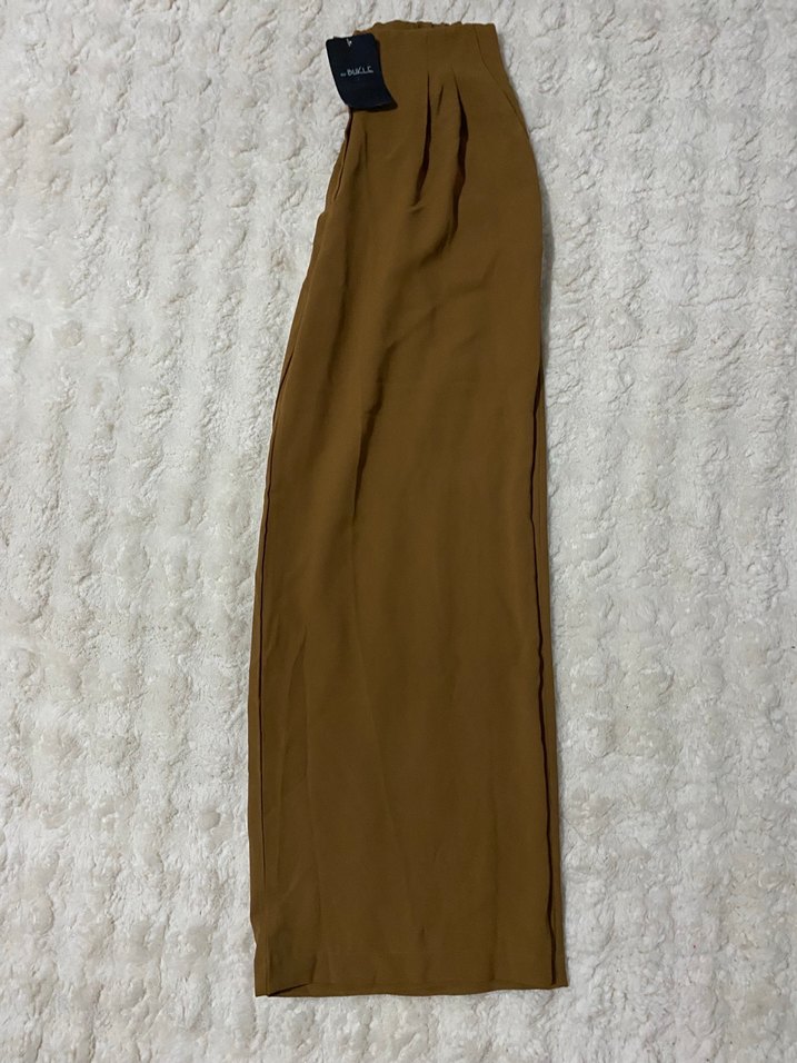 Kadın Bej Midi Salaş Kumaş Pantolon - Görsel 2