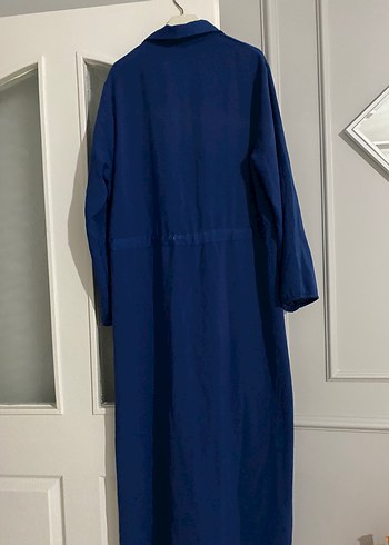 Lacivert Uzun Keten Gömlek Elbise - Görsel 3