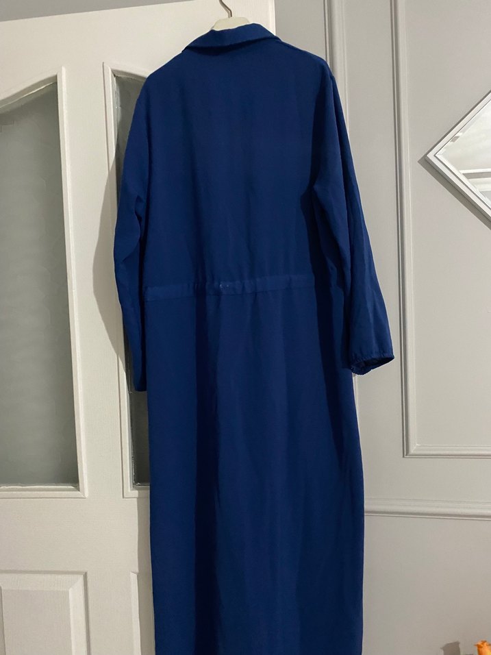 Lacivert Uzun Keten Gömlek Elbise - Görsel 3