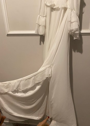 Beyaz Volanlı Bohem Uzun Elbise - Görsel 5