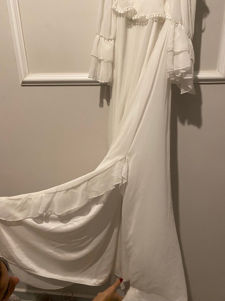 Beyaz Volanlı Bohem Uzun Elbise - Görsel 5