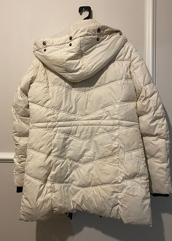 Düğmeli Beyaz Midi Kadın Mont - Görsel 4