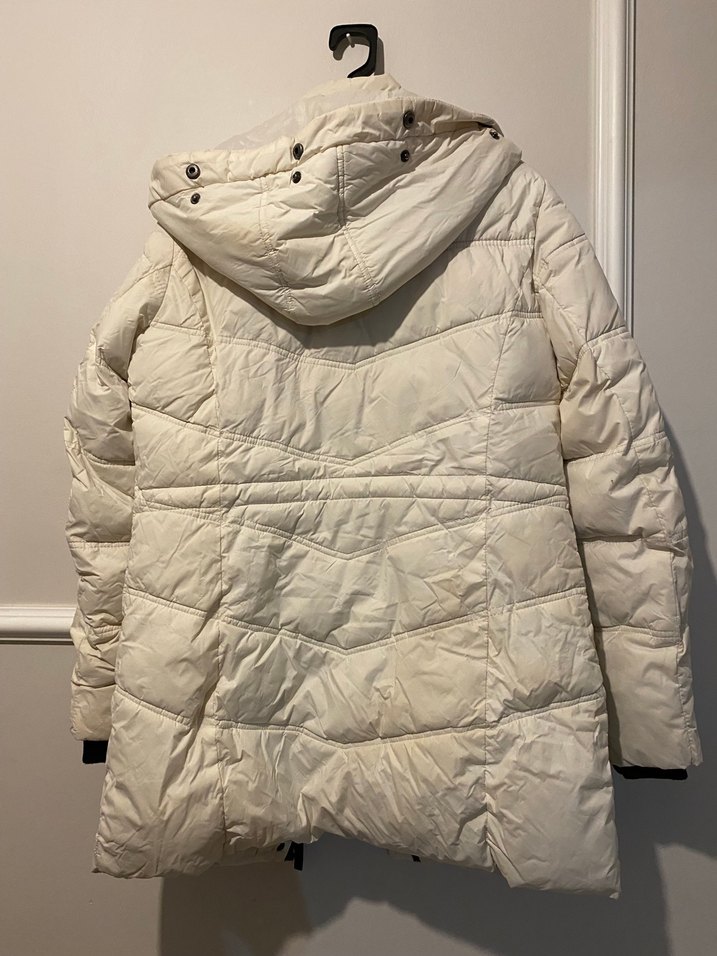 Düğmeli Beyaz Midi Kadın Mont - Görsel 4