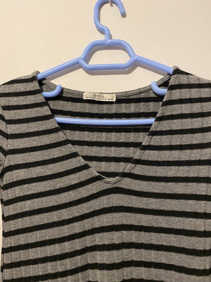 Uzun Kollu Çizgili Kadın Triko Elbise - Görsel 3