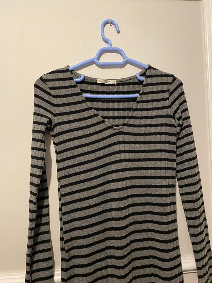 Uzun Kollu Çizgili Kadın Triko Elbise - Görsel 2