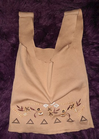 s Beden ten rengi Renk Bej Mini Sade Kolsuz Crop Top